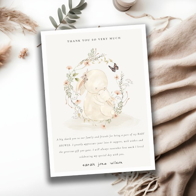 Cartão De Agradecimento Mãe Suave Bonita Coelhinha Floral Chá de fraldas (Criador carregado)