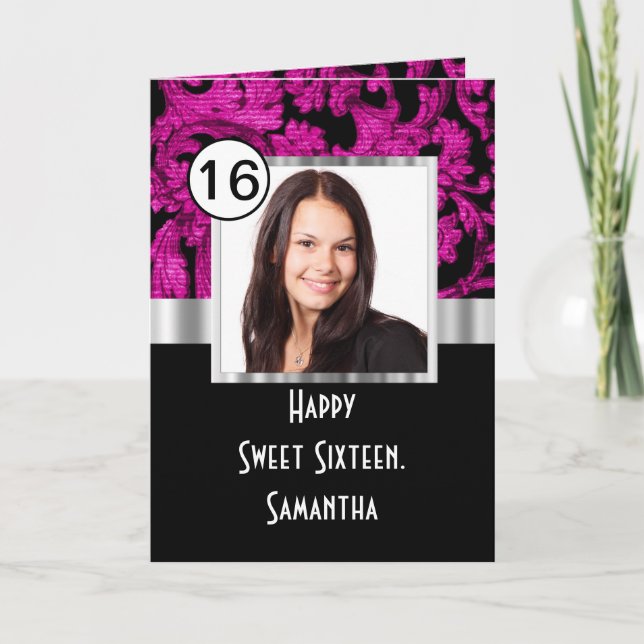 Cartão De Agradecimento Magenta e damascos pretos doce dezesseis (Frente)