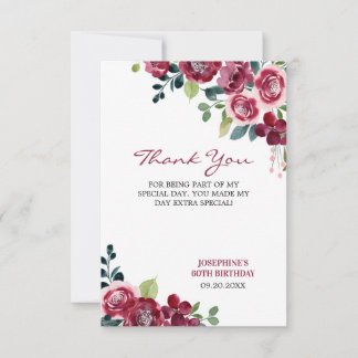 Cartão De Agradecimento Magenta Pink Rose Floral Greenery Birthday