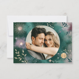 Cartão De Agradecimento Magia Celestial Lua e Estrelas Casamento Esmeralda