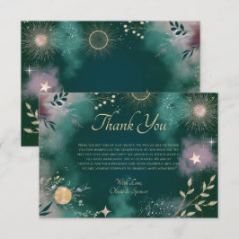 Cartão De Agradecimento Magia Celestial Lua e Estrelas Casamento Esmeralda