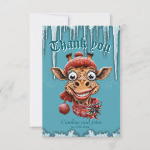 Cartão De Agradecimento Magia de inverno com uma girafa de desenho animado