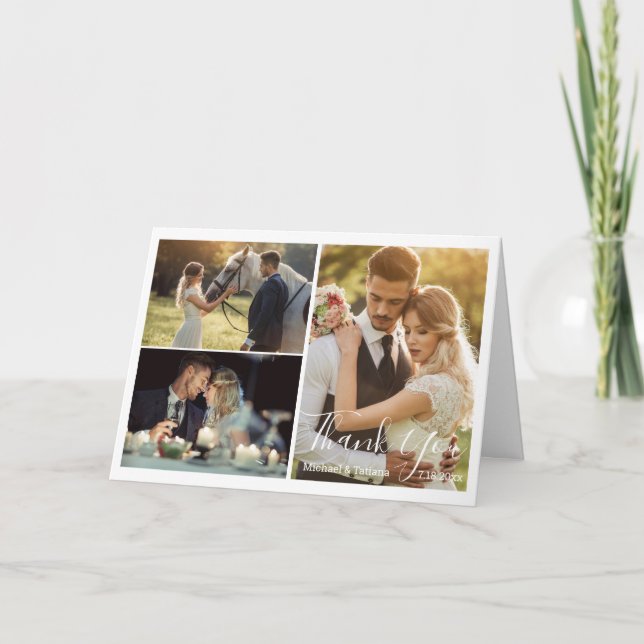 Cartão De Agradecimento magia elegante do casamento simples 3 fotos (Frente)