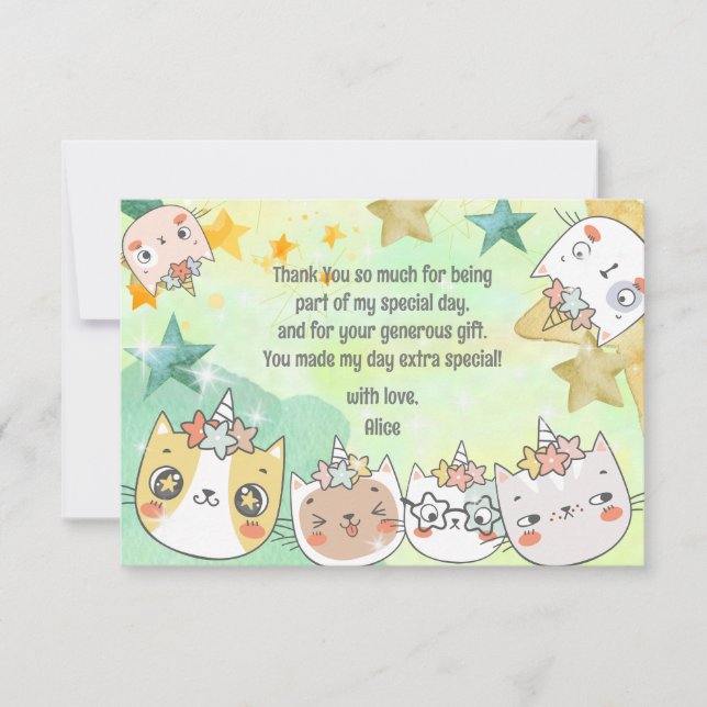 Cartão De Agradecimento Magia kawaii caticorno gato unicórnio crianças ani (Frente)