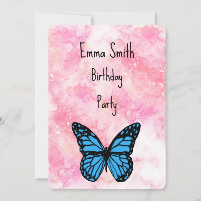 Cartão De Agradecimento Magical blue butterfly pink glitter art (Frente)