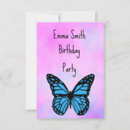 Cartão De Agradecimento Magical blue butterfly pink glitter art