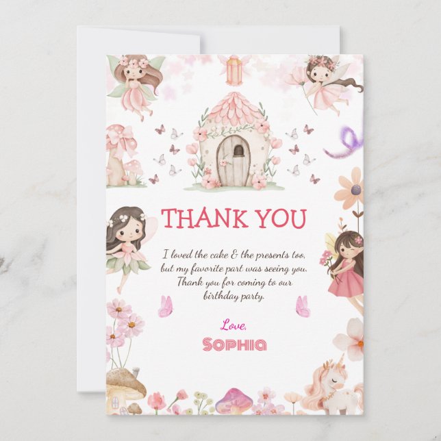 Cartão De Agradecimento Magical Fairy First Birthday Thank You cards  (Frente)