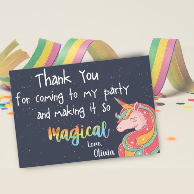Cartão De Agradecimento Magical Rainbow Unicorn Sparkle Birthday (Magical Rainbow Unicorn Sparkle Birthday Thank You Card)
