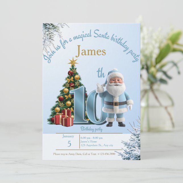 Cartão De Agradecimento Magical Santa Birthday Invitation – 10th Birthday (Em pé/Frente)