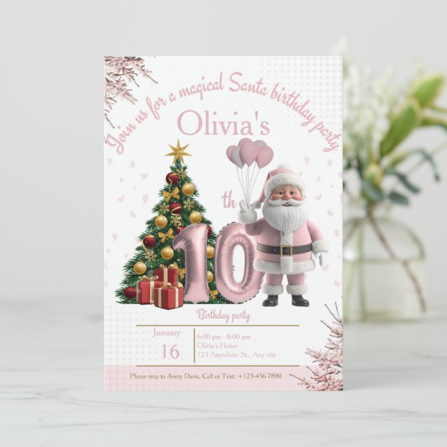 Cartão De Agradecimento Magical Santa Birthday Invitation – 10th Birthday (Em pé/Frente)