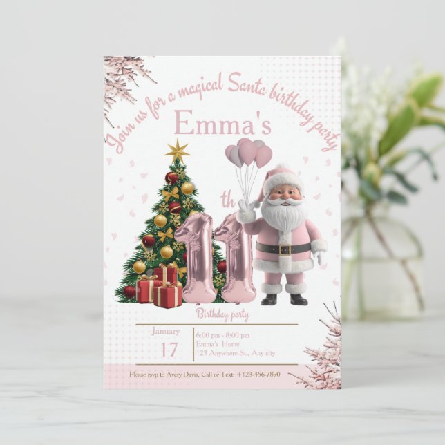 Cartão De Agradecimento Magical Santa Birthday Invitation – 11th Birthday (Em pé/Frente)