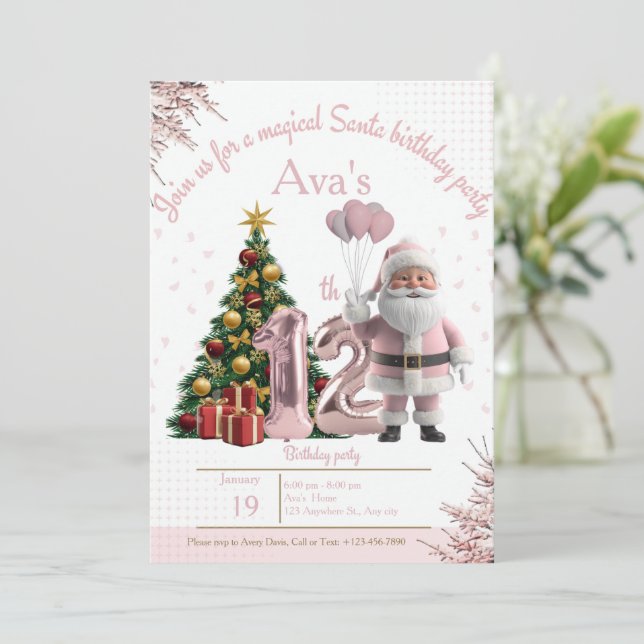 Cartão De Agradecimento Magical Santa Birthday Invitation – 12th Birthday (Em pé/Frente)