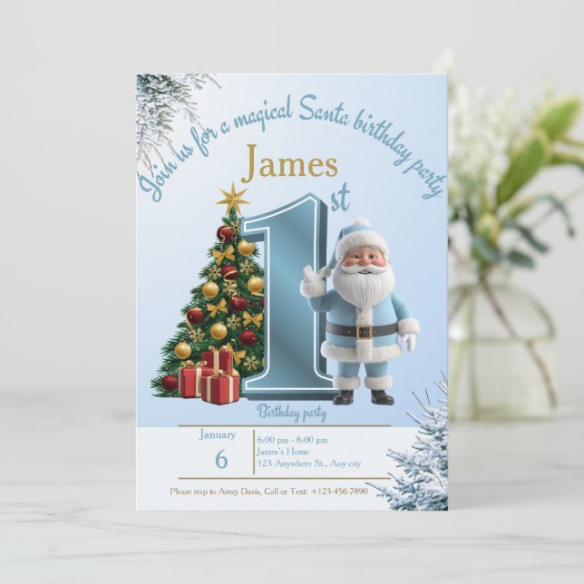 Cartão De Agradecimento Magical Santa Birthday Invitation – 1st Birthday (Em pé/Frente)