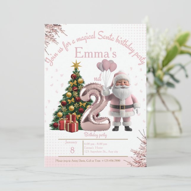 Cartão De Agradecimento Magical Santa Birthday Invitation – 2nd Birthday (Em pé/Frente)