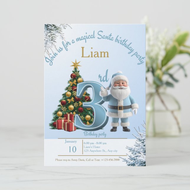 Cartão De Agradecimento Magical Santa Birthday Invitation – 3rd Birthday (Em pé/Frente)