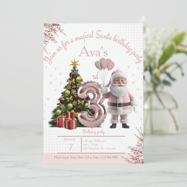 Cartão De Agradecimento Magical Santa Birthday Invitation – 3rd Birthday (Em pé/Frente)