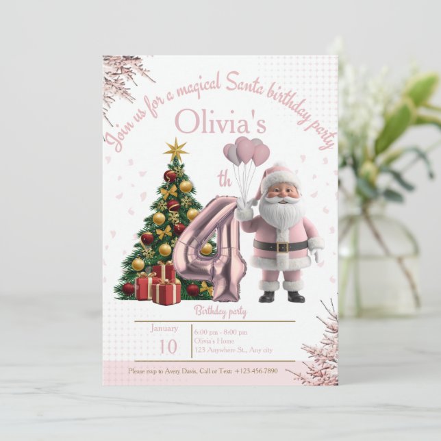 Cartão De Agradecimento Magical Santa Birthday Invitation – 4th Birthday (Em pé/Frente)