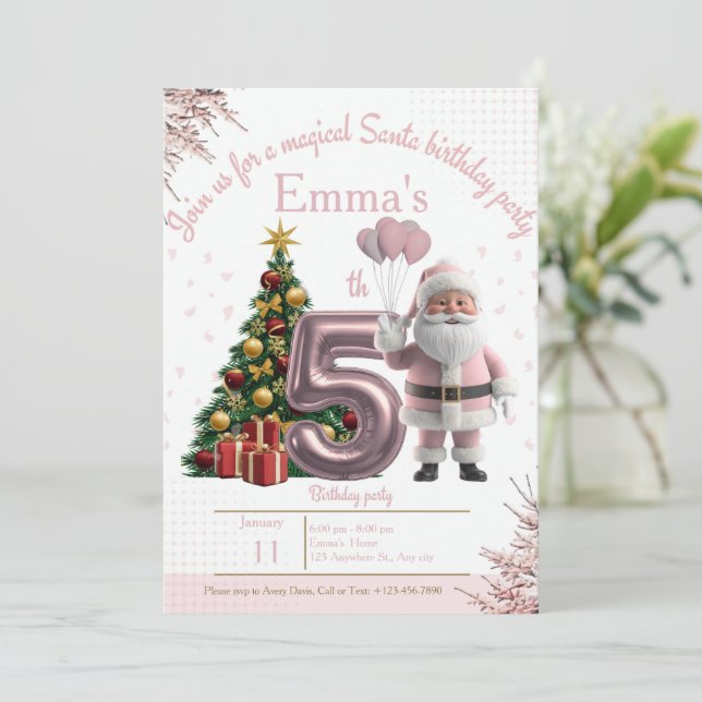 Cartão De Agradecimento Magical Santa Birthday Invitation – 5th Birthday (Em pé/Frente)