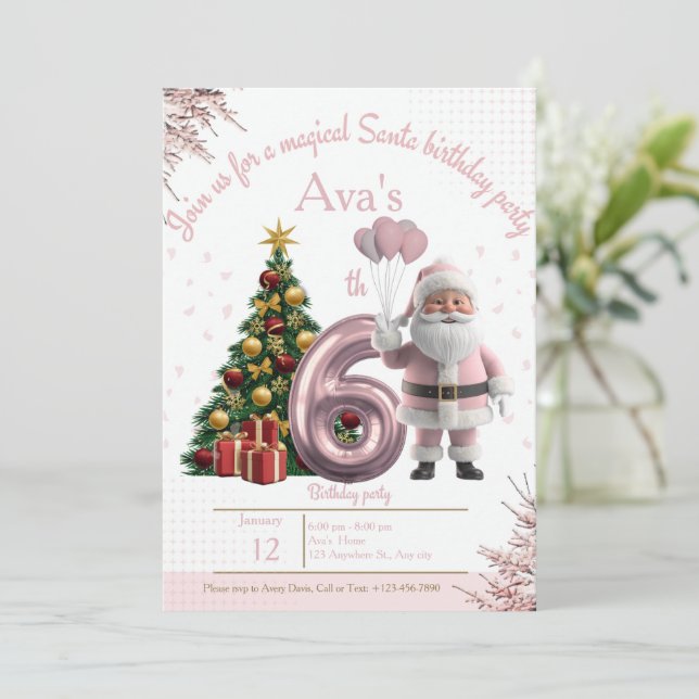 Cartão De Agradecimento Magical Santa Birthday Invitation – 6th Birthday (Em pé/Frente)