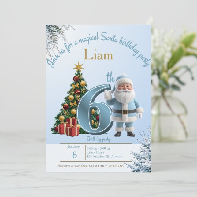 Cartão De Agradecimento Magical Santa Birthday Invitation – 6th Birthday (Em pé/Frente)
