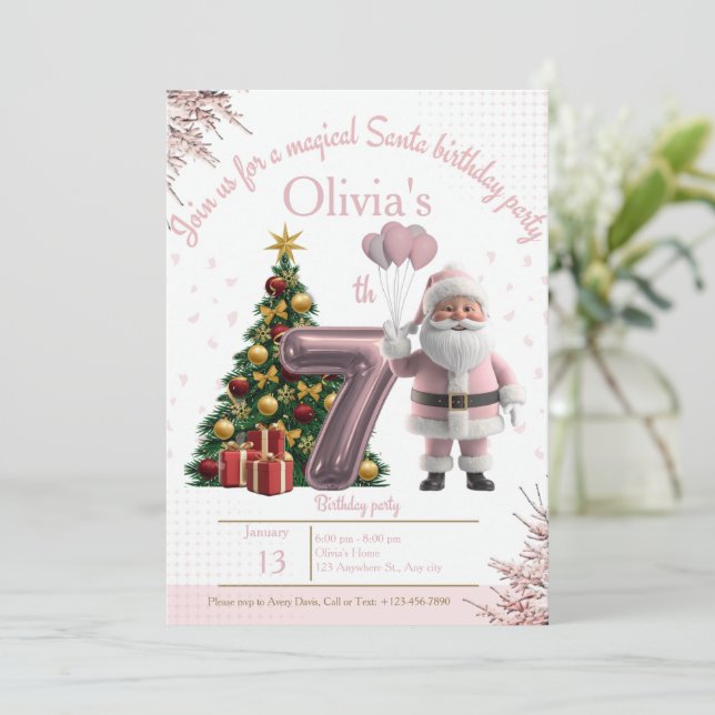 Cartão De Agradecimento Magical Santa Birthday Invitation – 7th Birthday (Em pé/Frente)