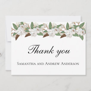 Cartão De Agradecimento Magnólia Branca Floral Elegante Casamento Formal
