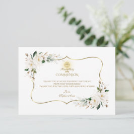 Cartão De Agradecimento Magnolia Branca Floral Primeira Comunhão Santa
