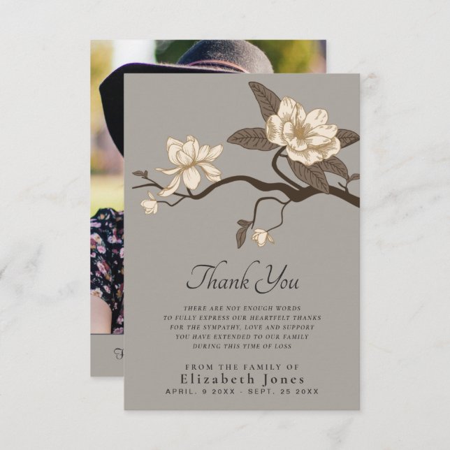 Cartão De Agradecimento Magnolia - Celebração de Cinzas de Vida (Frente/Verso)