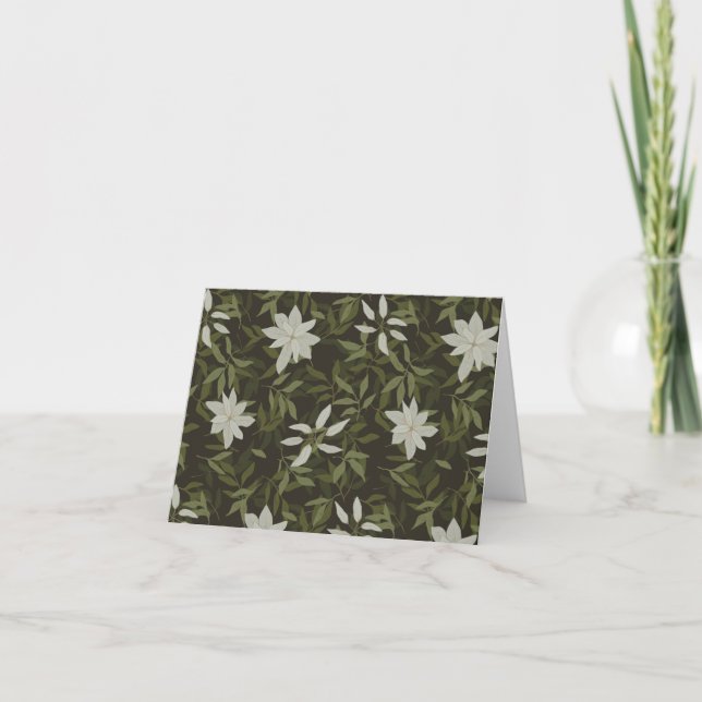 Cartão De Agradecimento Magnolia e folhas verdes em preto (Frente)