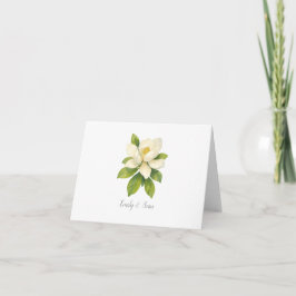 Cartão De Agradecimento Magnólia Flor Monograma Personalizado de Casamento