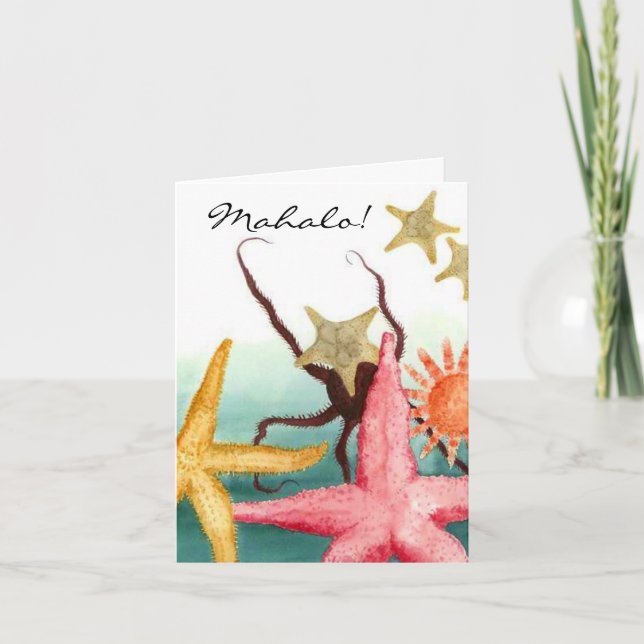 Cartão De Agradecimento Mahalo Thank You Card Starfish Sealife Aquatic TYs (Frente)