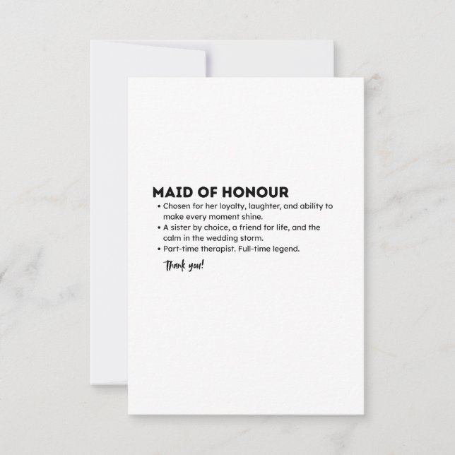 Cartão De Agradecimento Maid of Honour Definition Card – Funny & Heartfelt (Frente)