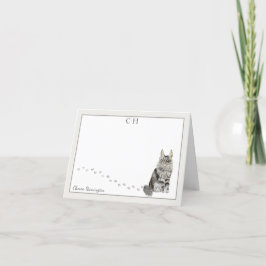 Cartão De Agradecimento Maine Coon Cat Cinza Fronteira Monograma Nome Dobr