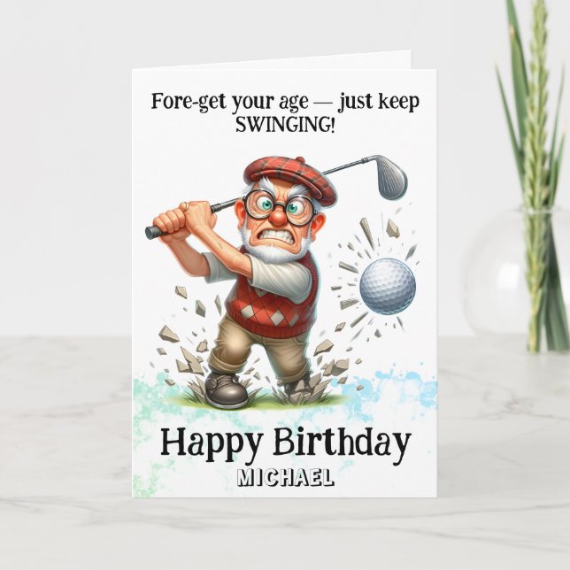 Cartão De Agradecimento *~* Mais velho AP94 Golf Man Swing Birthday Card (Frente)