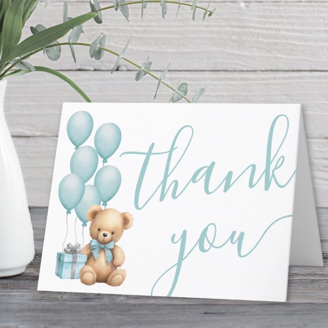 Cartão De Agradecimento Mal Podemos Esperar Churrasco de Bebê Menino (We Can Bearly Wait Boy Baby Shower Thank You Card )
