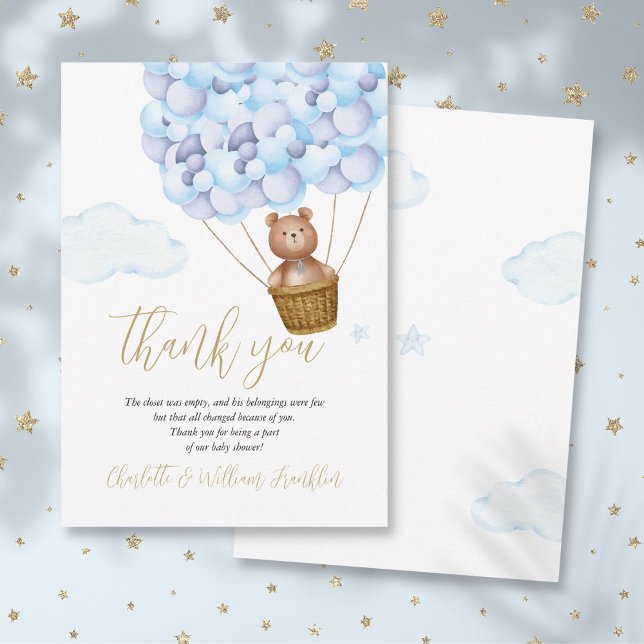 Cartão De Agradecimento Mal Podemos Esperar Poema de Churrasco de Bebê Azu (We Can Bearly Wait Bear Cub Blue Baby Shower Poem Thank You Card)