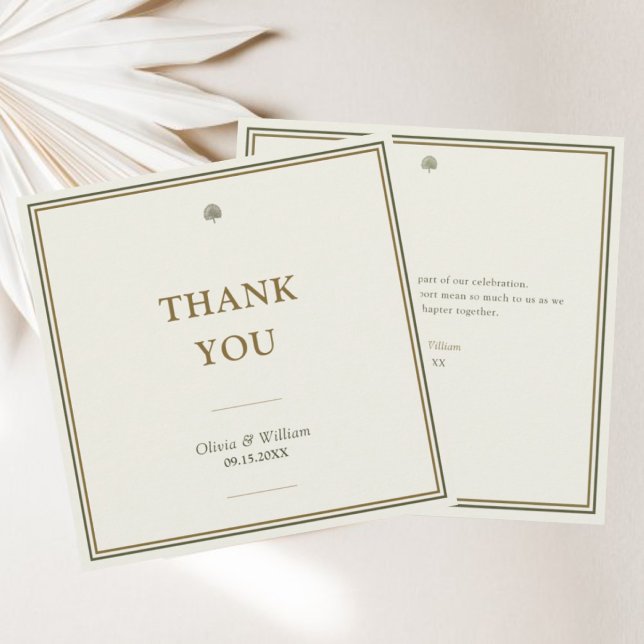 Cartão De Agradecimento Mala de Mensagem Personalizada Clássica e Dourada (Classic ivory & gold wedding thank you card with custom message back for heartfelt gratitude.)