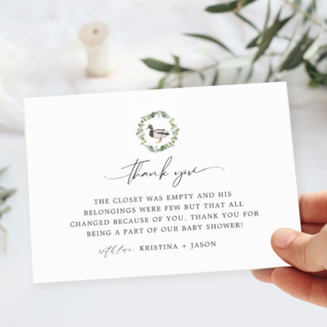 Cartão De Agradecimento Mallard Duck Pequeno Chá de fraldas (Criador carregado)