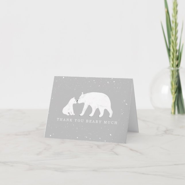 Cartão De Agradecimento Mama Baby Polar Bear Gray Baby Shower Thank You (Frente)