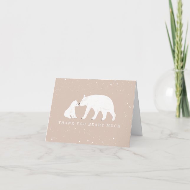 Cartão De Agradecimento Mama Baby Polar Bear Pink Baby Shower Thank You (Frente)