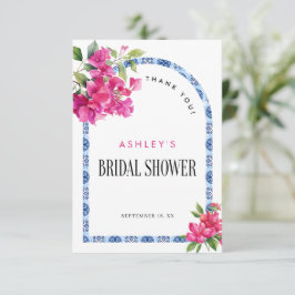 Cartão De Agradecimento Mamma Mia Azulejos Florais Azuis Arco Festa de Chá