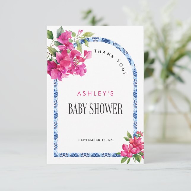 Cartão De Agradecimento Mamma Mia Floral Mediterrâneo Italiano Chá de Bebê (Em pé/Frente)