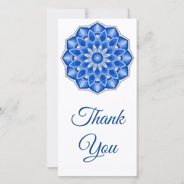 Cartão De Agradecimento Mandala em azul (Frente)
