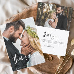 Cartão De Agradecimento Manuscrito De Casamento Obrigado 2 Fotos<br><div class="desc">Manuscrito de casamento Obrigado Cartões que têm uma foto na frente e atrás. As cartas Fall,  Autumn,  Primavera Summer,  Winter Obrigado contêm uma moderna tipografia cursiva escrita branca e preto,  que é elegante,  simples e moderna para usar depois de você comemorar o dia de casamento simples e minimalista.</div>