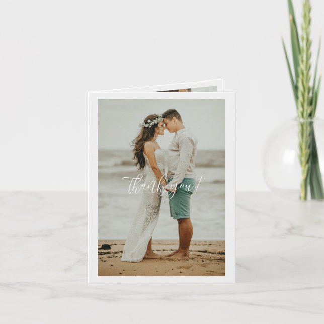 Cartão De Agradecimento Manuscrito De Casamento Obrigado 3 Fotos (Frente)