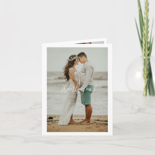 Cartão De Agradecimento Manuscrito De Casamento Obrigado 3 Fotos (Frente)