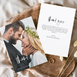 Cartão De Agradecimento Manuscrito De Casamento Obrigado Foto Minimalista<br><div class="desc">Casamento manuscrito Obrigado Cartões que têm uma foto na frente e atrás. Os cartões de agradecimento contêm uma moderna tipografia cursiva escrita branca e com letras negras,  que é elegante,  simples e moderna de usar depois de você comemorar um simples dia de casamento minimalista.</div>