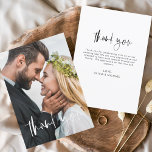 Cartão De Agradecimento Manuscrito De Casamento Obrigado Foto Romântica<br><div class="desc">Manuscrito de casamento Obrigado Cartões que têm uma foto na frente e atrás. Os cartões de agradecimento contêm uma moderna tipografia cursiva escrita branca e com letras negras,  que é elegante,  simples e moderna de usar depois de você comemorar um simples dia de casamento minimalista.</div>