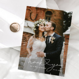 Cartão De Agradecimento Manuscrito de Coração Minimalista Branco