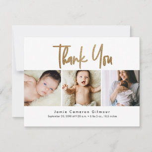 Cartão De Agradecimento manuscrito Dourado Script Personalizado 3 foto Beb